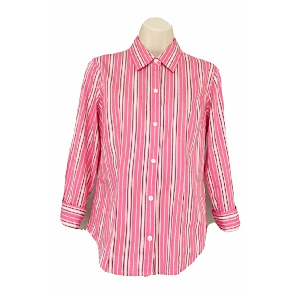 ✨ Jones New York Signature Pink Striped Button-Down Shirt | 100% Cotton | Size S